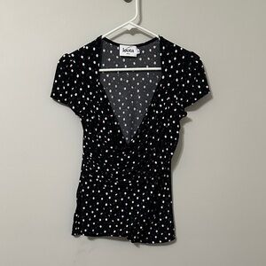 Leota Black Blouse with White Dots